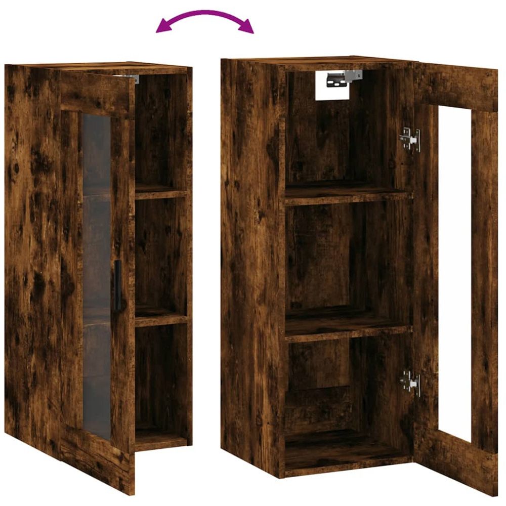 vidaXL Single Glass Door Brown Smoked Oak Wall Mounted Cabinet Image 8
