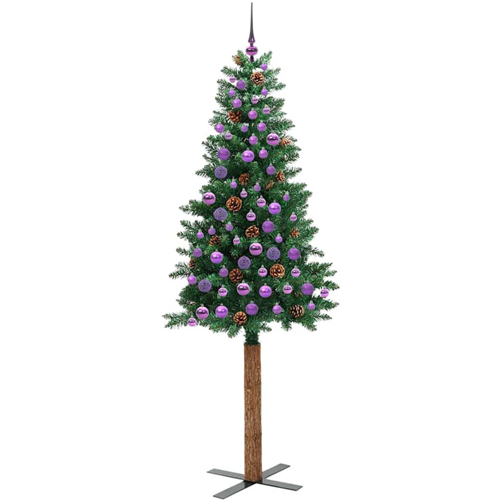 vidaXL Green Artificial Christmas Tree with Pinecones LEDs Lilac Decoration Ornaments 7ft Image 1