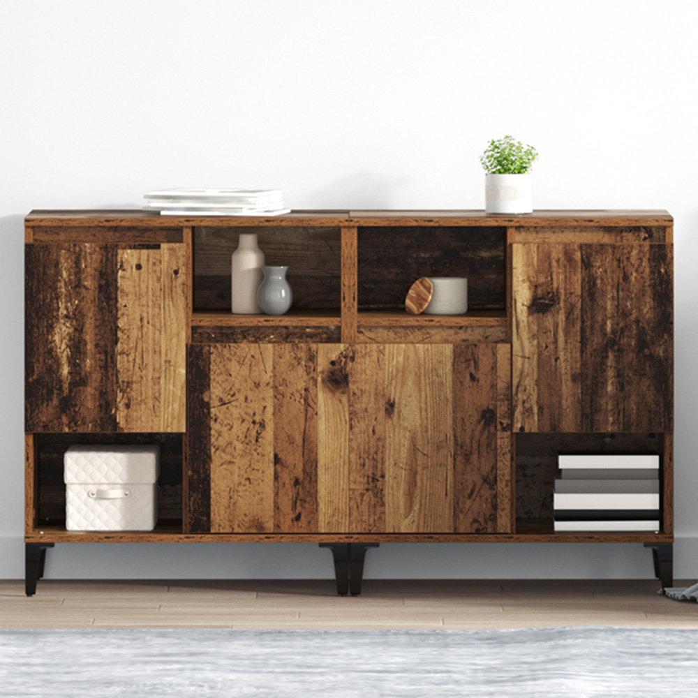 vidaXL 2 Door 2 Shelf Old Wood Compact Sideboard Set of 2 Image 1