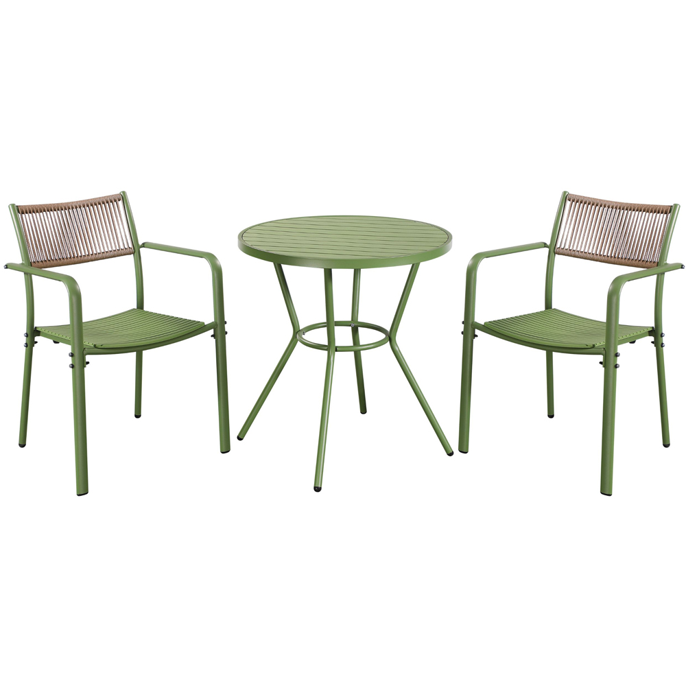 Core Products 2 Seater Moss Green Rope Back Effect Round Plastic Table Garden Bistro Set Image 2