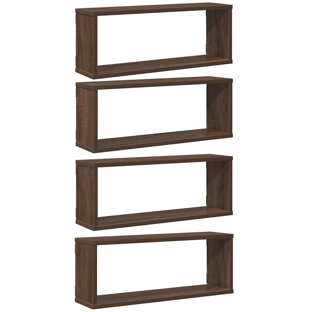 vidaXL Set of 4 Brown Floating Wall Cube Shelf Image 1
