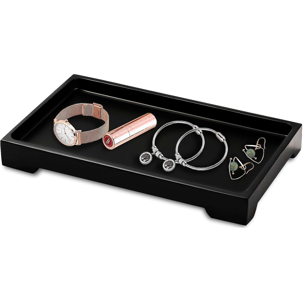 ATEK Large Black Multi-Purpose Resin Vanity Serving Tray Image 3