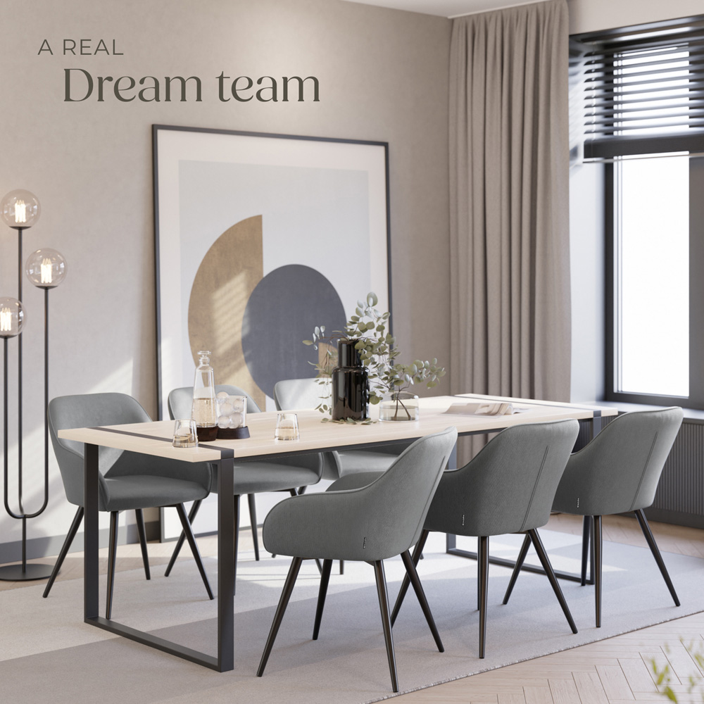 tectake Marilyn Grey and Black Corduroy Padded Dining Chair Image 3