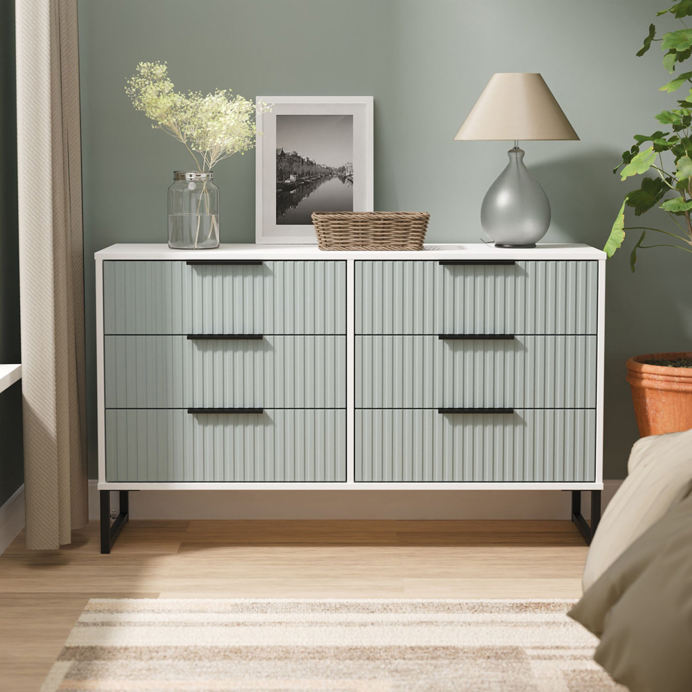 Crowndale Fluted 6 Drawer Duck and White Matt Wide Chest of Drawers Ready Assembled Image 7