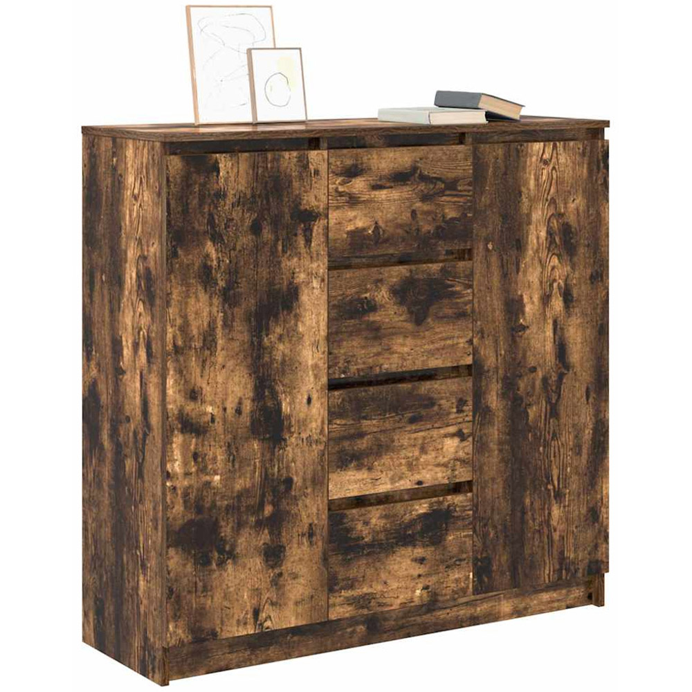 vidaXL 2 Door 4 Drawer Smoked Oak Sideboard Image 4
