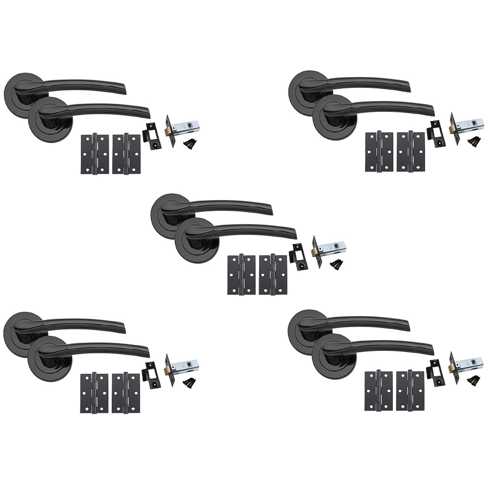 Golden Grace Polished Black Nickel Indiana Modern Door Handle Set 5 Pack Image 1