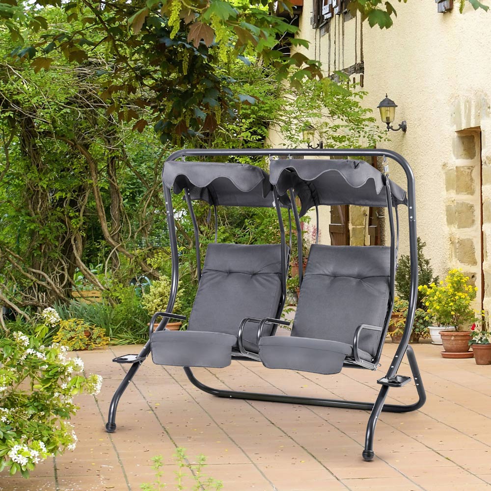 Outsunny 2 Seater Grey Canopy Swing Image 1
