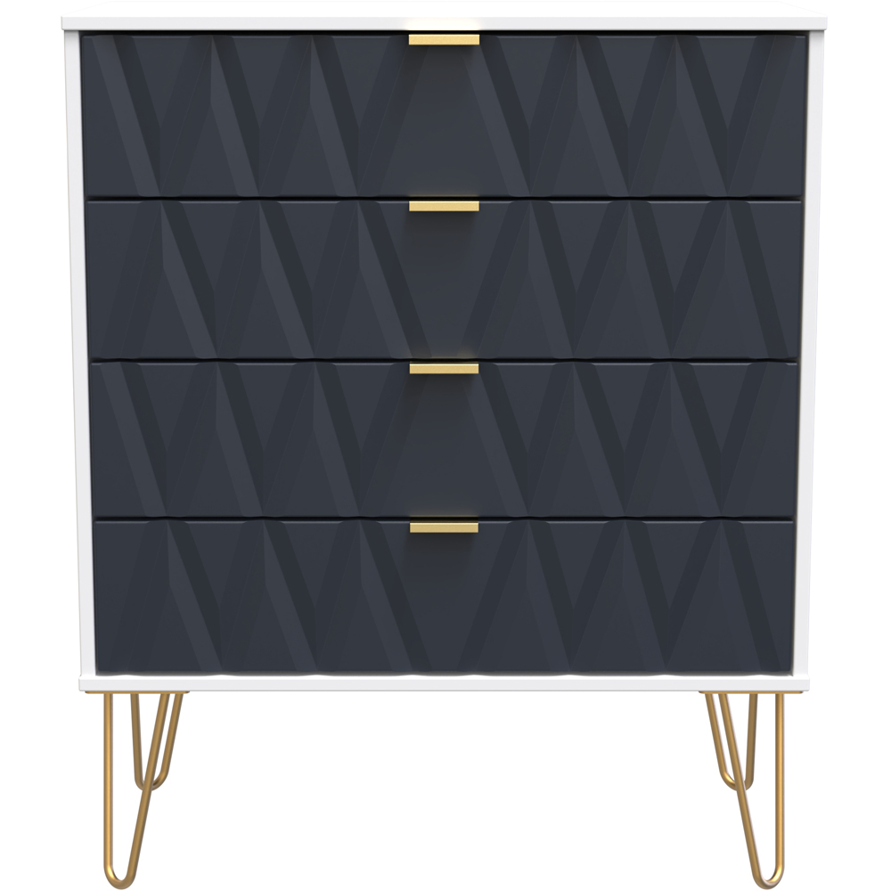 Crowndale Diamond 4 Drawer Indigo Matt and White Chest of Drawers Ready Assembled Image 3