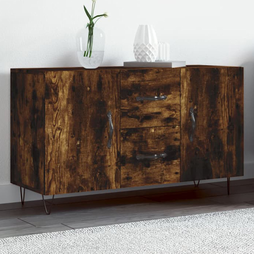 vidaXL 2 Door 2 Drawer Smoked Oak Wide Sideboard Image 1