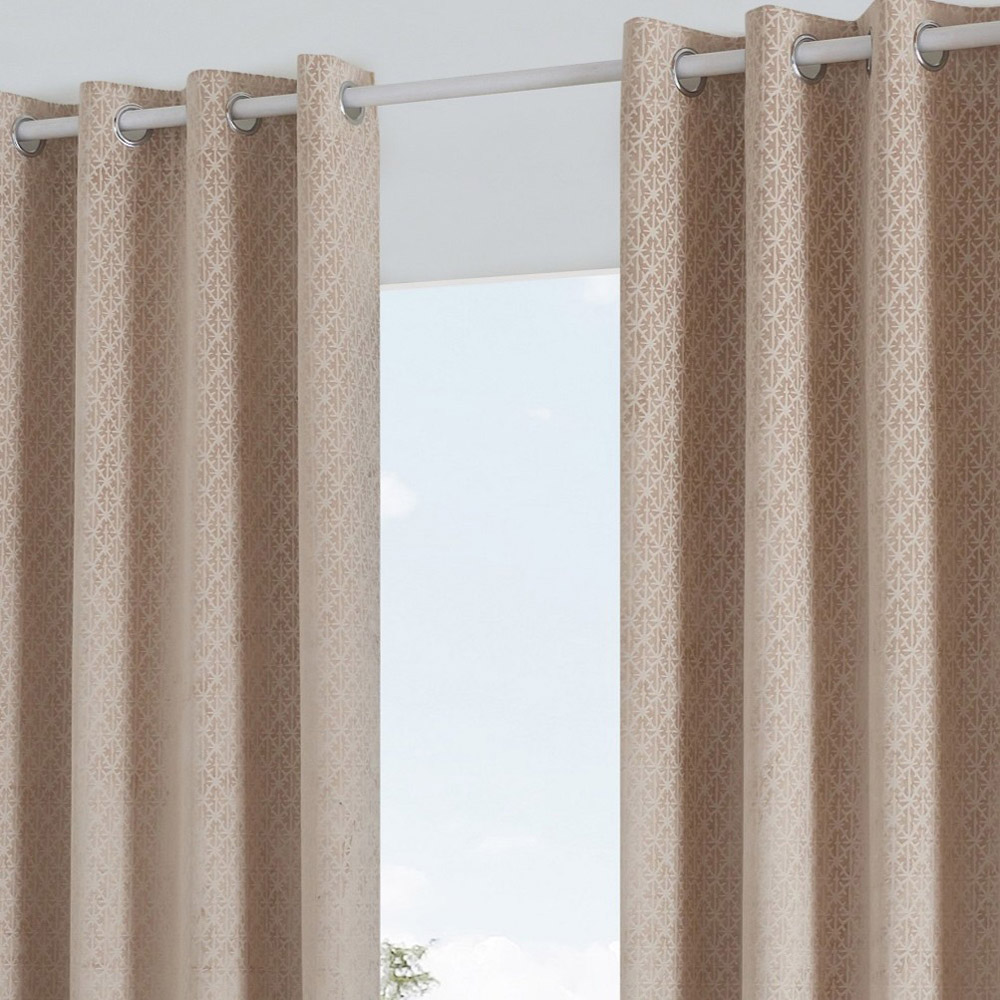 Alan Symonds Temple Latte Velvet Blackout Ring Top Eyelet Curtains 229 x 229cm Image 2