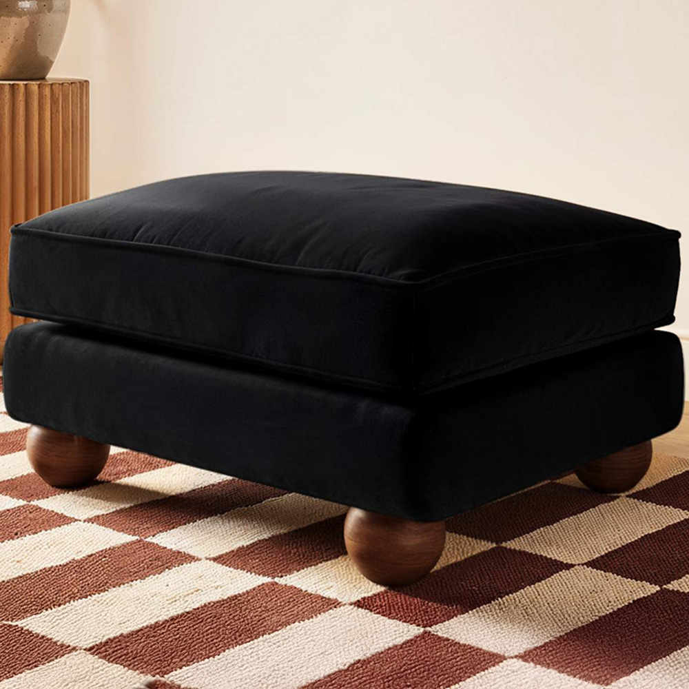 Solace+Co Addison Black Velvet Wooden Footstool Image 1