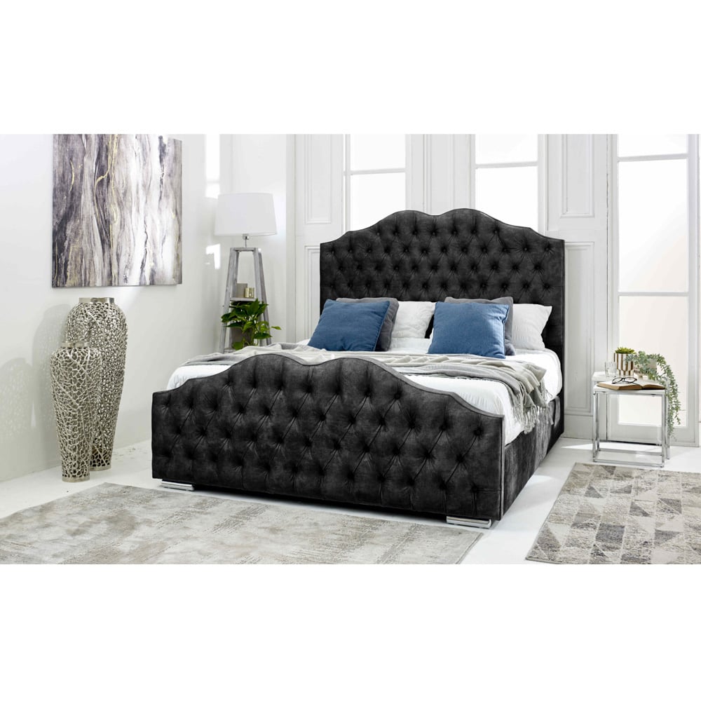 Eleganza Kenwood Small Double Granite Marble Fabric Bed with Waved Headboard Image 4