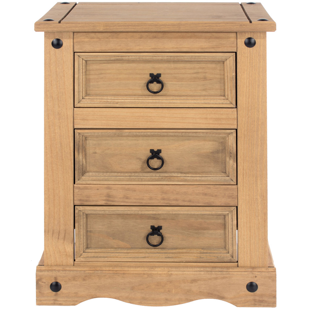 Core Products Corona 3 Drawer Antique Pine Bedside Cabinet Image 3