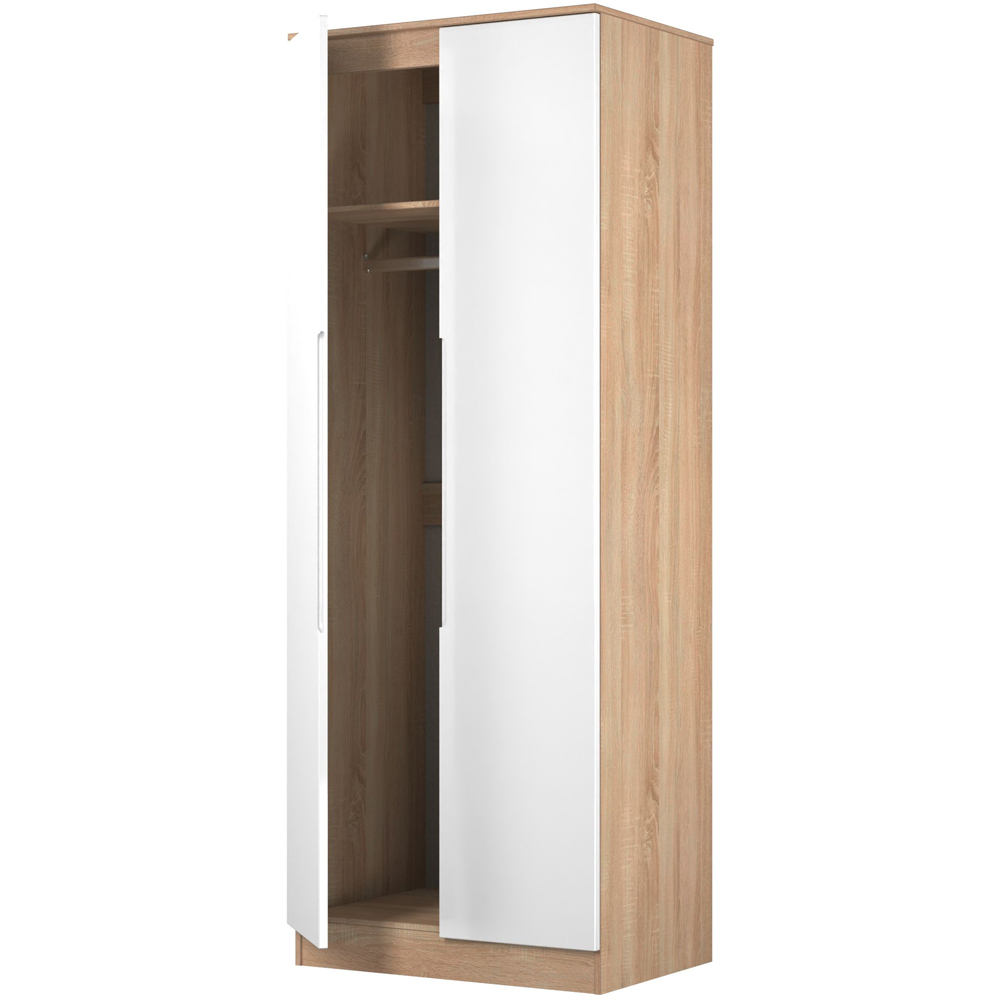 Crowndale Milan 2 Door White Gloss and Bardolino Oak Tall Wardrobe Ready Assembled Image 6