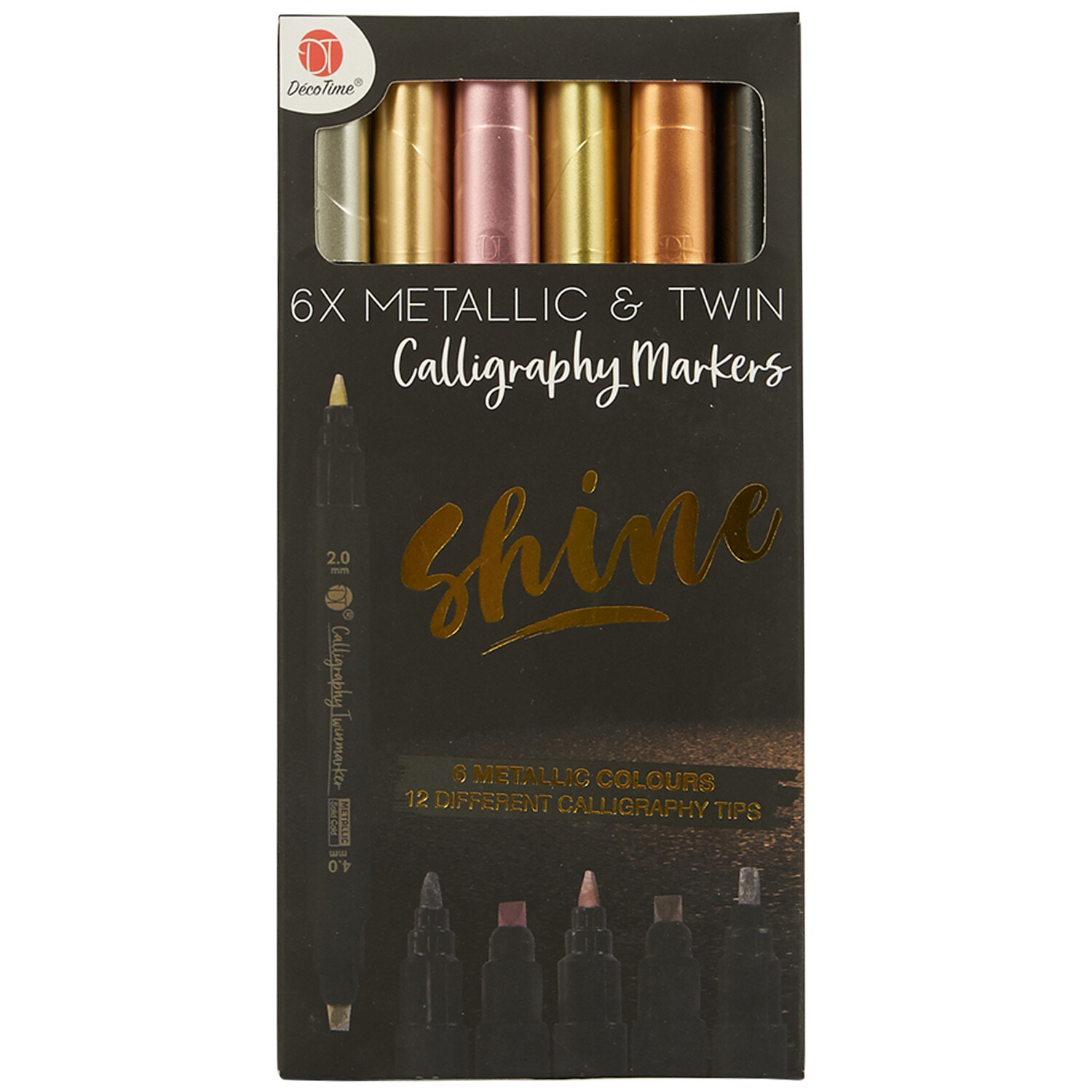 Pack of 6 Glitter or Metallic Twin Calligraphy Markers - Black Image 4