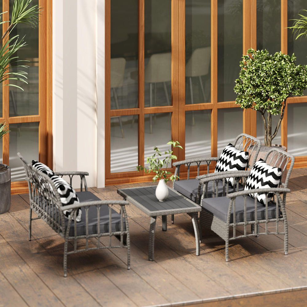 Outsunny 4 Seater Grey Rattan Garden Furniture Set with Adjustable Back Image 3