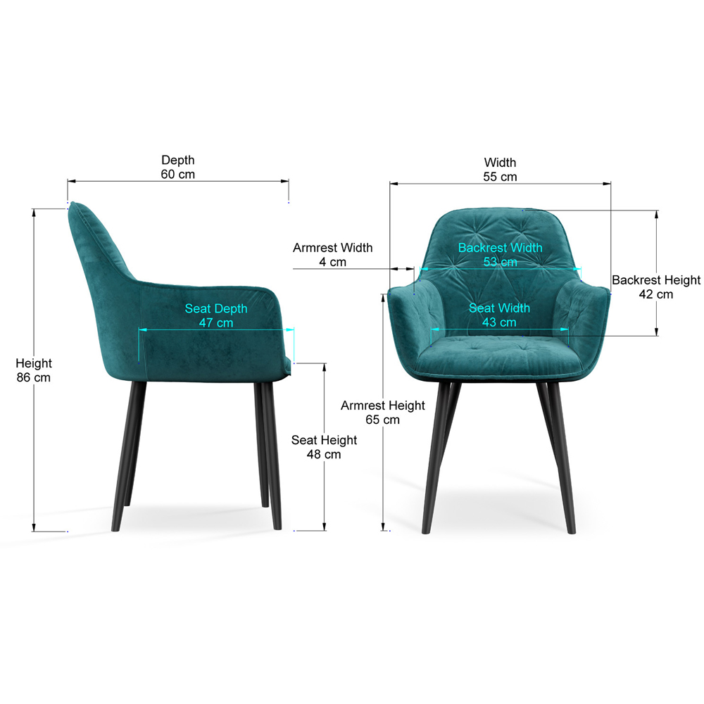 Furniture Online Anika Set of 2 Blue Velvet Padded Seat Dining Chair Image 8