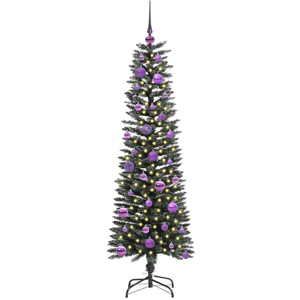 vidaXL Pre-Lit Lilac Baubles Green Artificial Christmas Tree 5ft Image 1