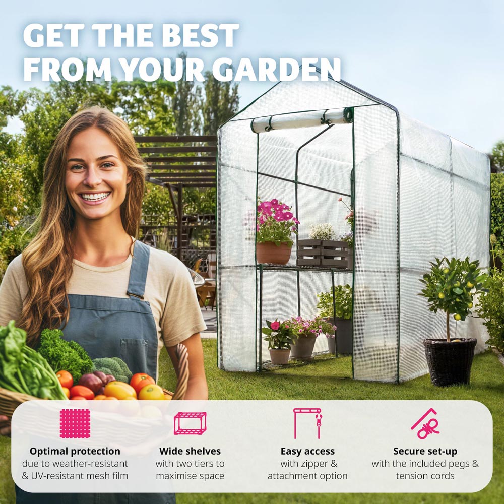 tectake 4 Shelf 3.9 x 6.1ft Greenhouse with Tarpaulin Cover Image 4