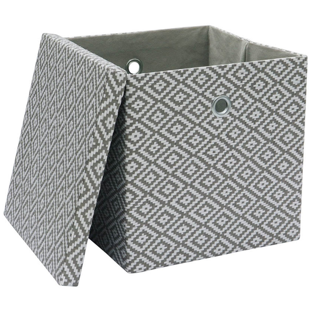 JVL Argyle Grey Foldable Paper Storage Box with Lid Image 3