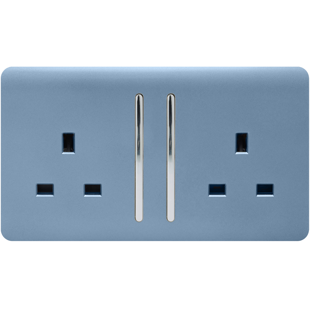 Trendi Switch 2 Gang 13amp Sky Blue Long Switched Plug Socket Image 1