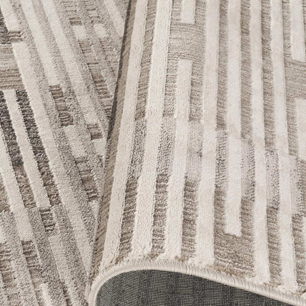 Mayfair Living Room Area Rug Metallic Sheen Contemporary Modern Matrix Design - Stone 120cm x 170cm Image 3