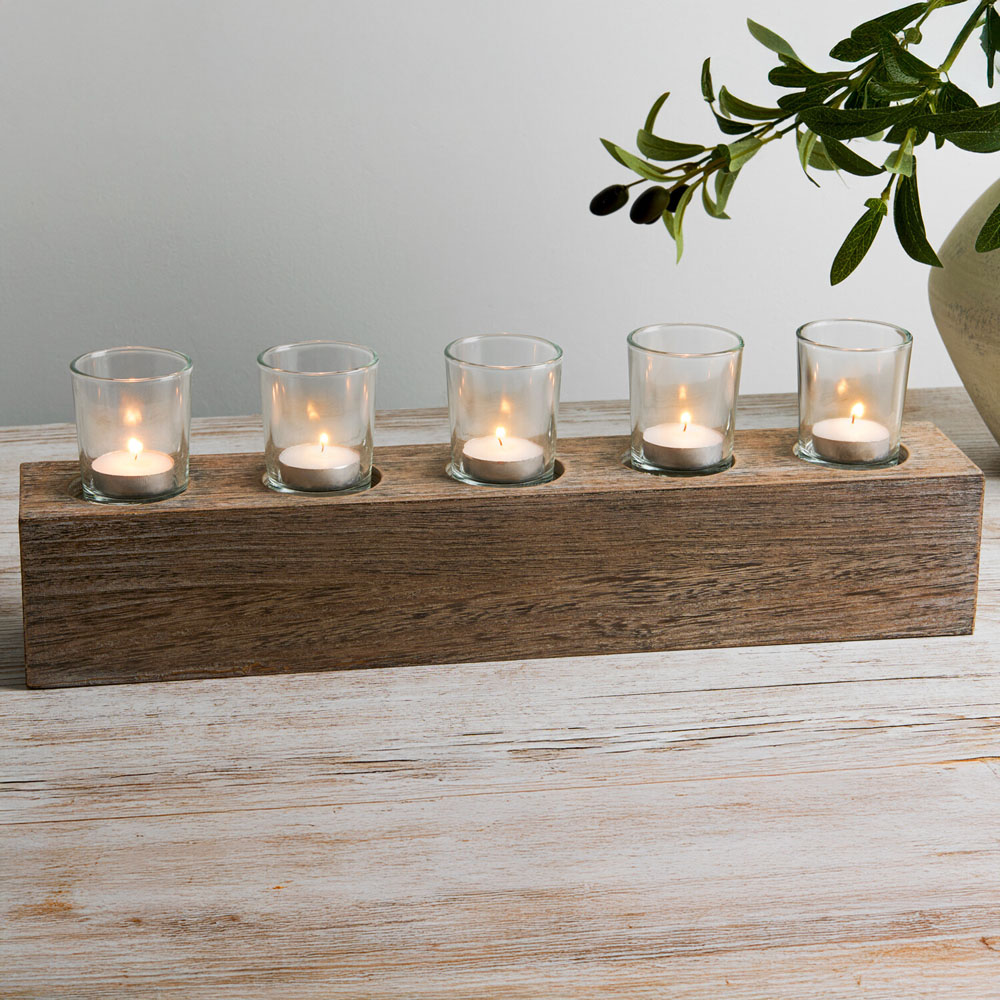 Wooden Tealight Candle Holder Set Brown Image 2