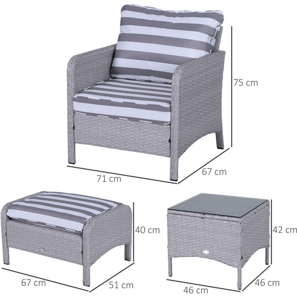 Outsunny 2 Seater Light Grey Striped Rattan Lounge Set with Foot Stool Image 7
