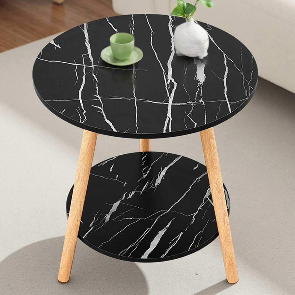 Living and Home 2 Shelf Black Marble Effect Side Table Image 1