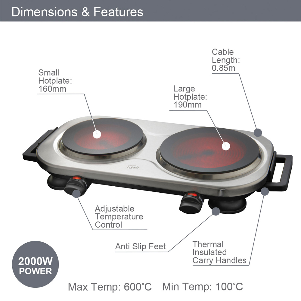 Quest Double Ceramic Infrared Hot Plate 2000W Image 3