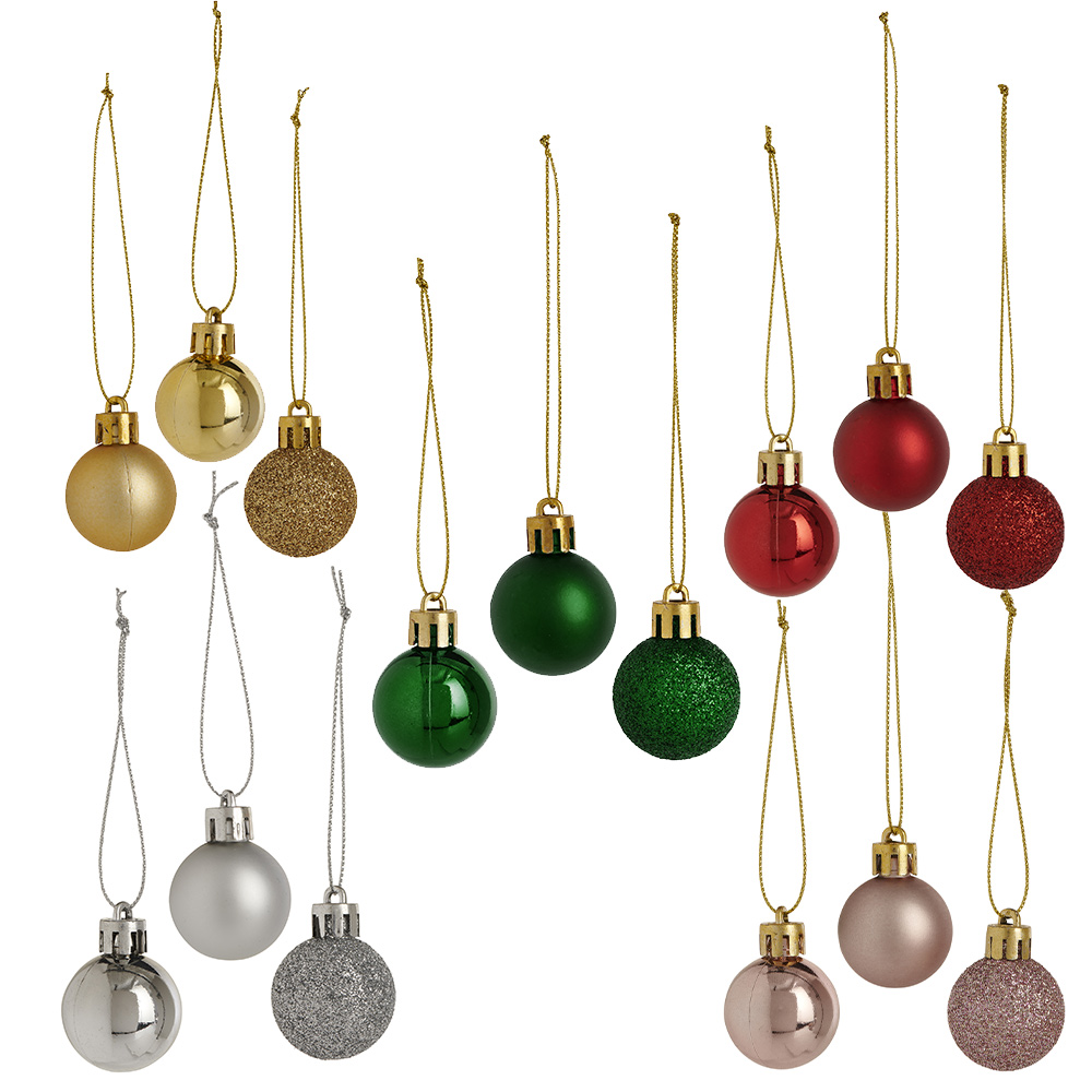 Single Wilko Mini Bauble 10 Pack in Assorted styles Image 1