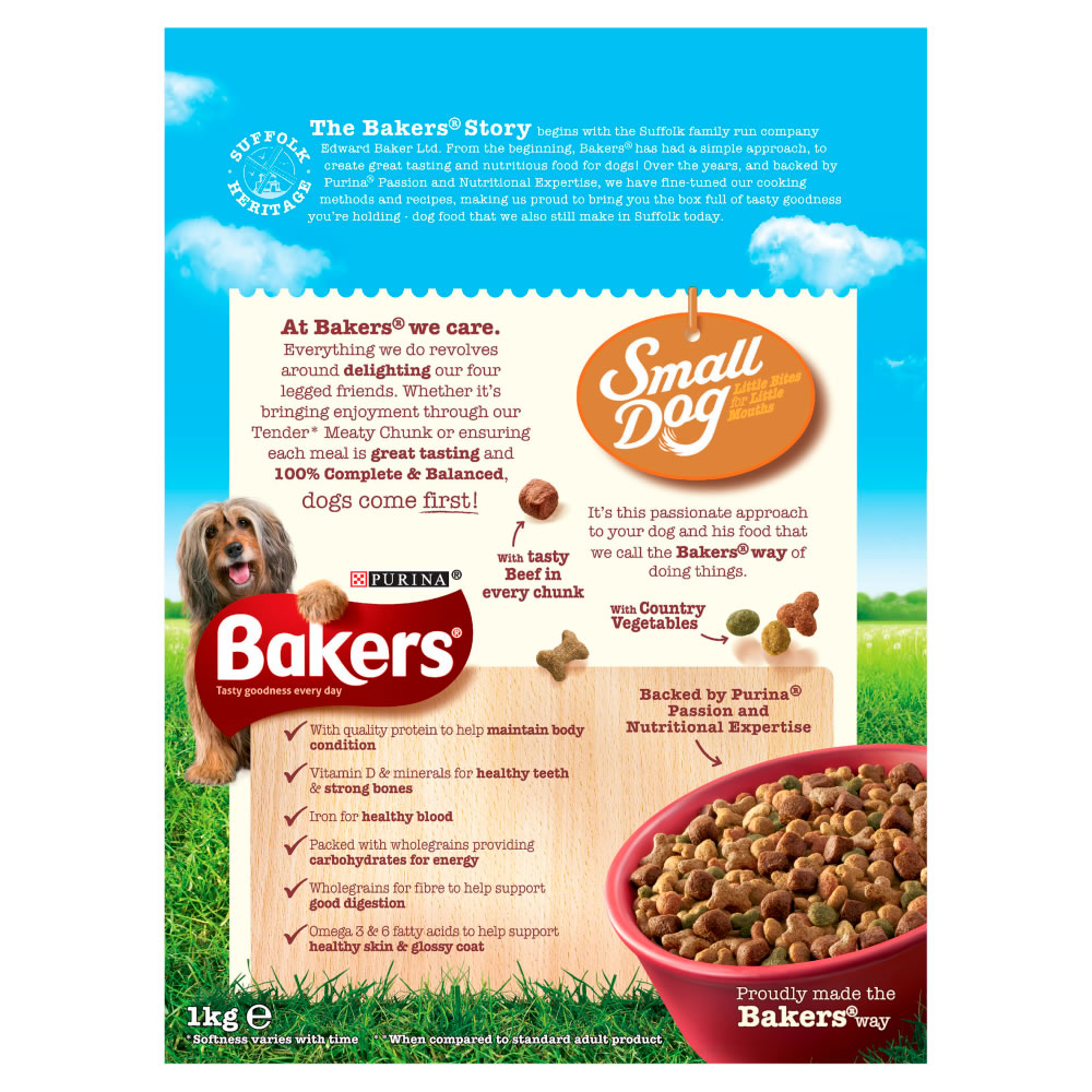 Bakers Complete Dry Dog Food with Tasty Beef and Country Vegetables for Small Dogs 1kg Image 3