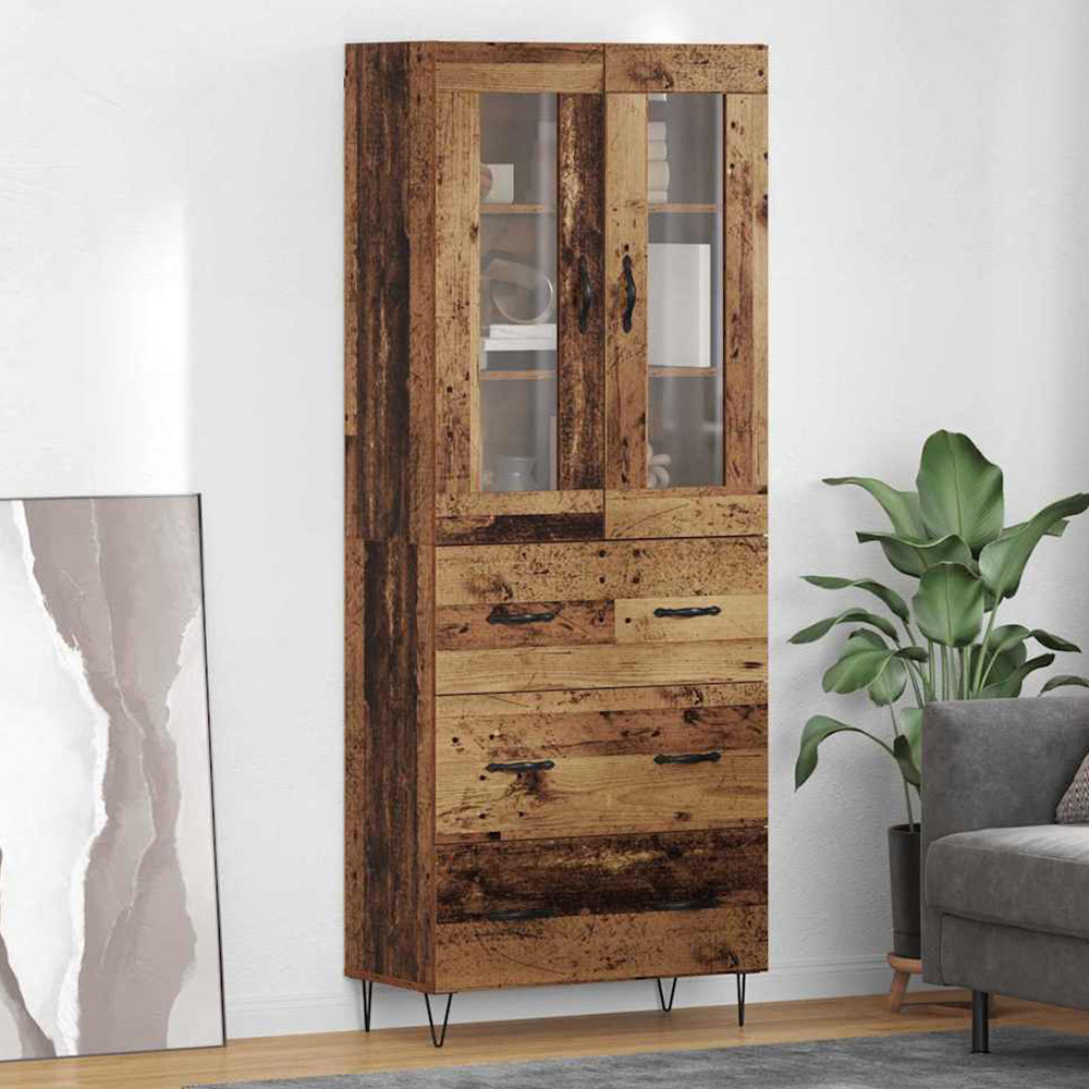 vidaXL 2 Glass Door 3 Drawer Old Wood Sideboard Image 1