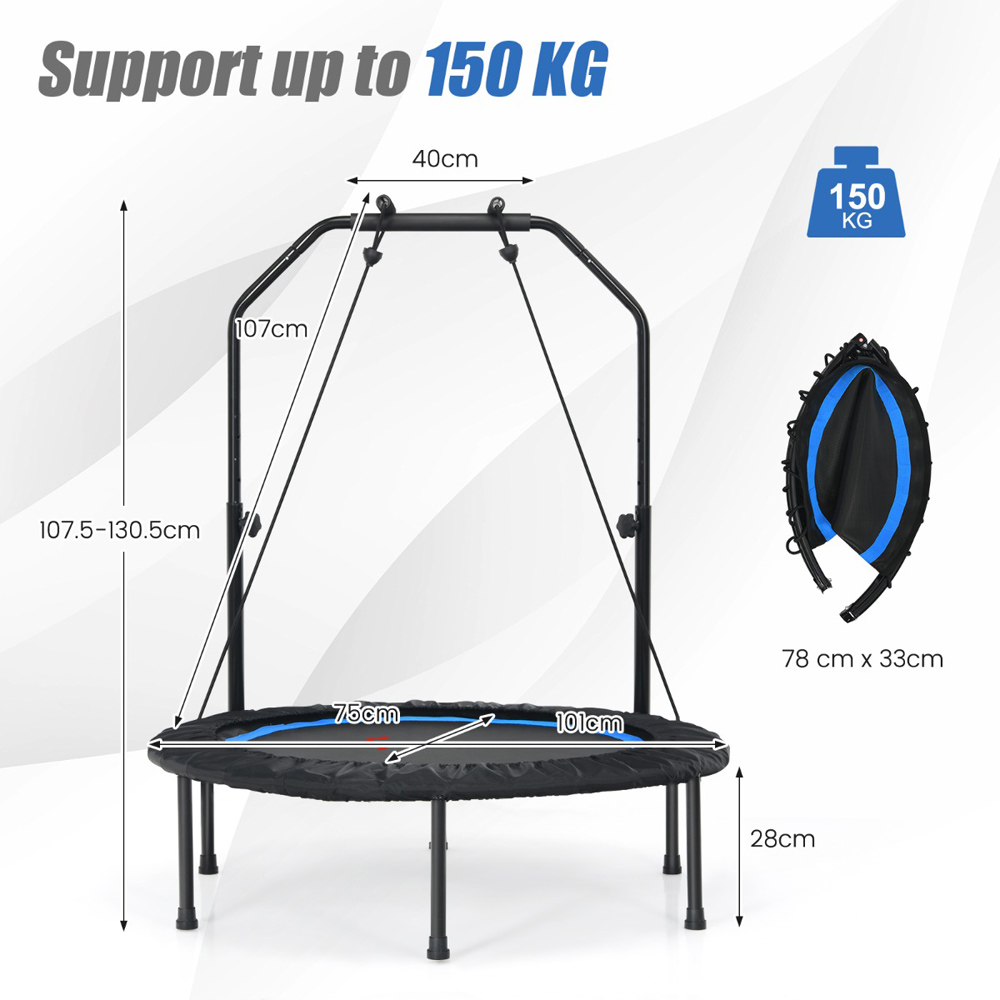 Costway 3ft Blue Mini Trampoline with 2 Resistance Bands Image 7