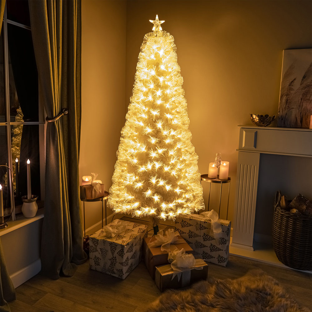The Christmas Centre 230 Warm White LED Pre-Lit White Fibre Optic Artificial Xmas Tree 6ft Image 2