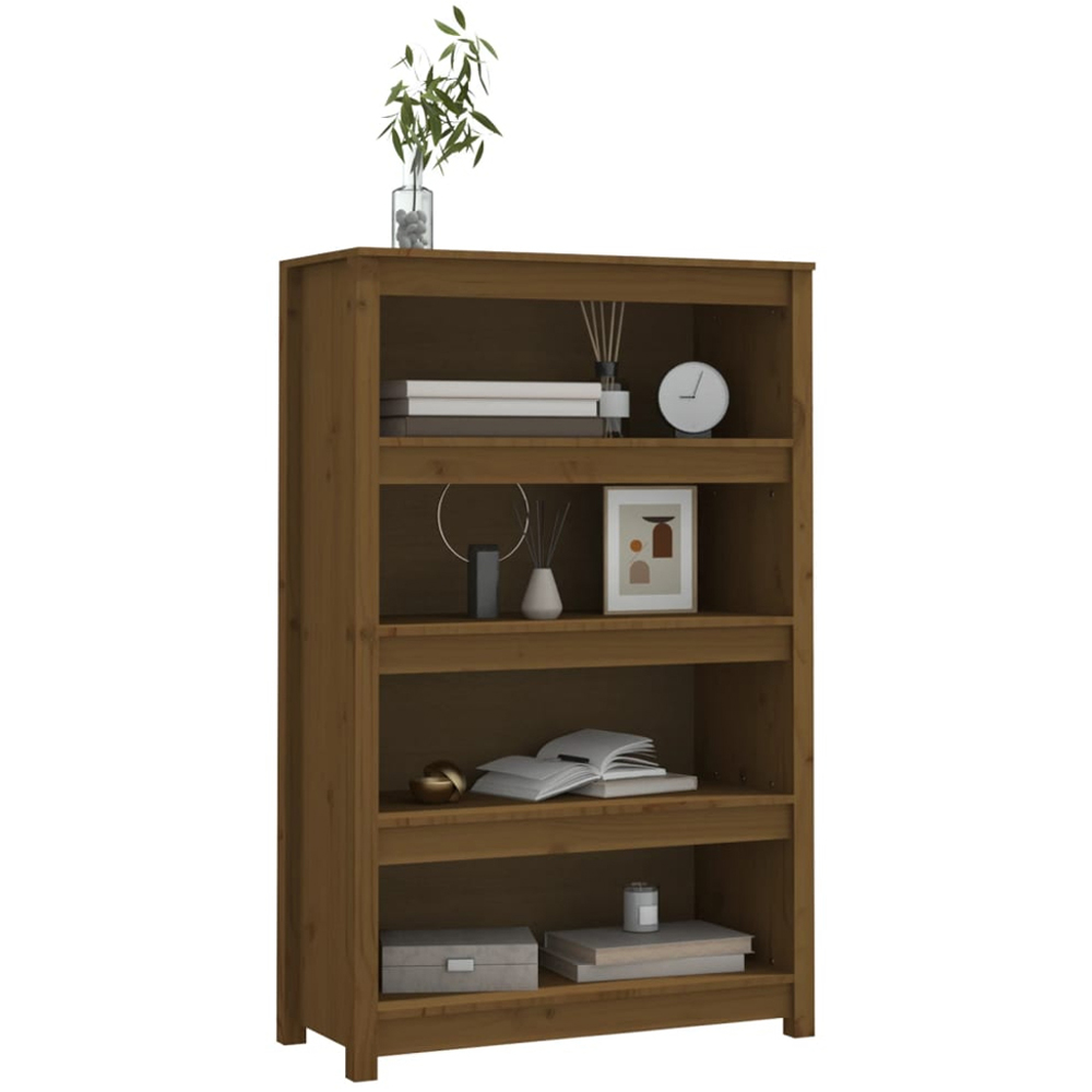 vidaXL 4 Shelf Honey Brown Solid Pine Wood Bookcase Image 4