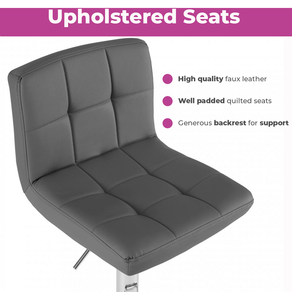 Neo Dark Grey and Chrome Faux Leather Swivel Bar Stool Set of 2 Image 7