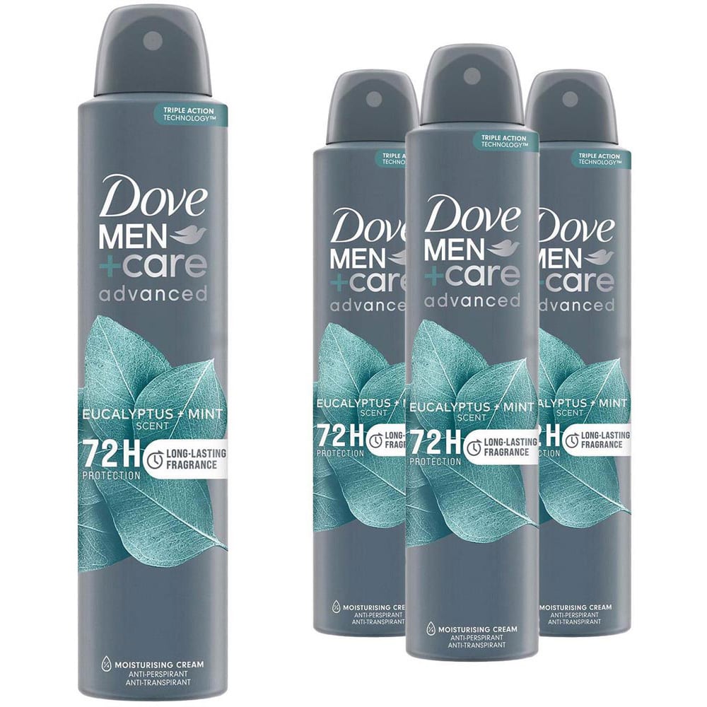Dove Men+ Care Eucalyptus and Mint Anti-Perspirant Deodorant Spray 200ml 4 Pack Image 1