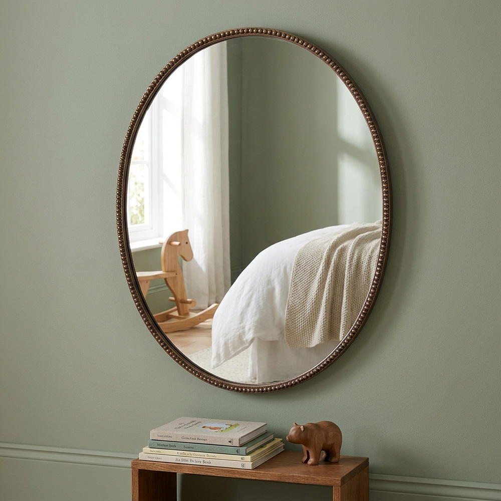 Oval Beaded Antique Gold Mirror Image 2