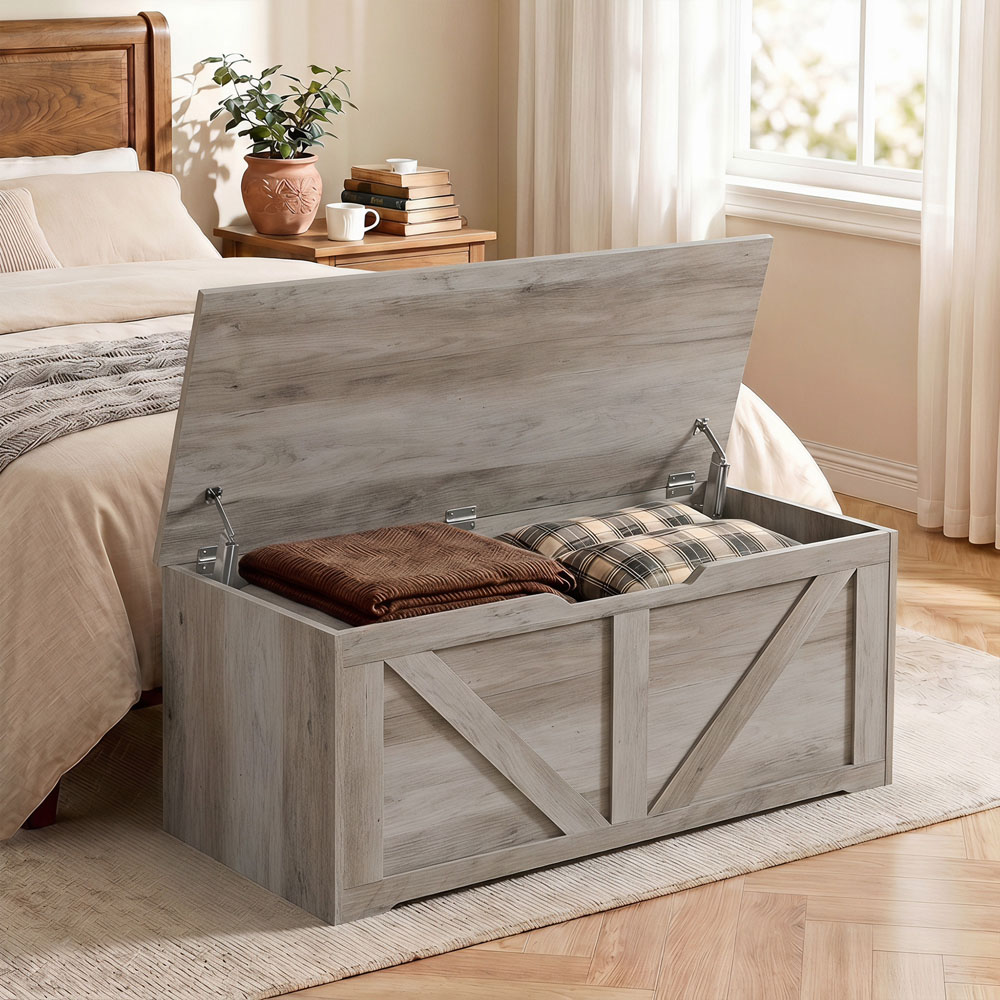 HOMCOM 127L Grey Storage Trunk with Safety Hinges Image 2