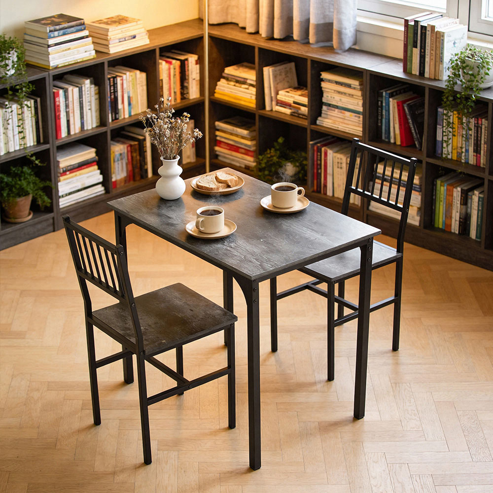 Living and Home 2 Seater Industrial-Style Dining Table Set Grey Image 8