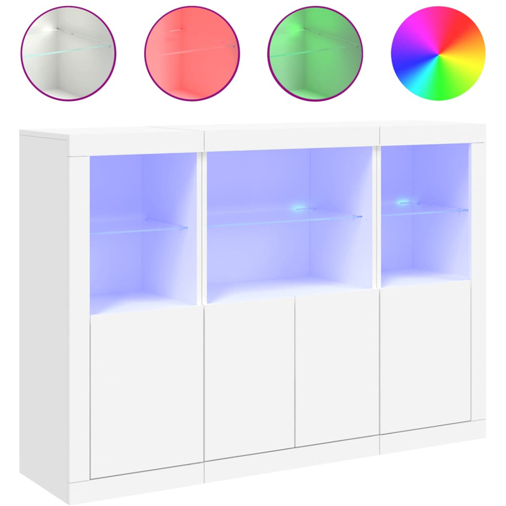 vidaXL 4 Door 6 Shelf White LED Sideboard 3 Piece Image 3