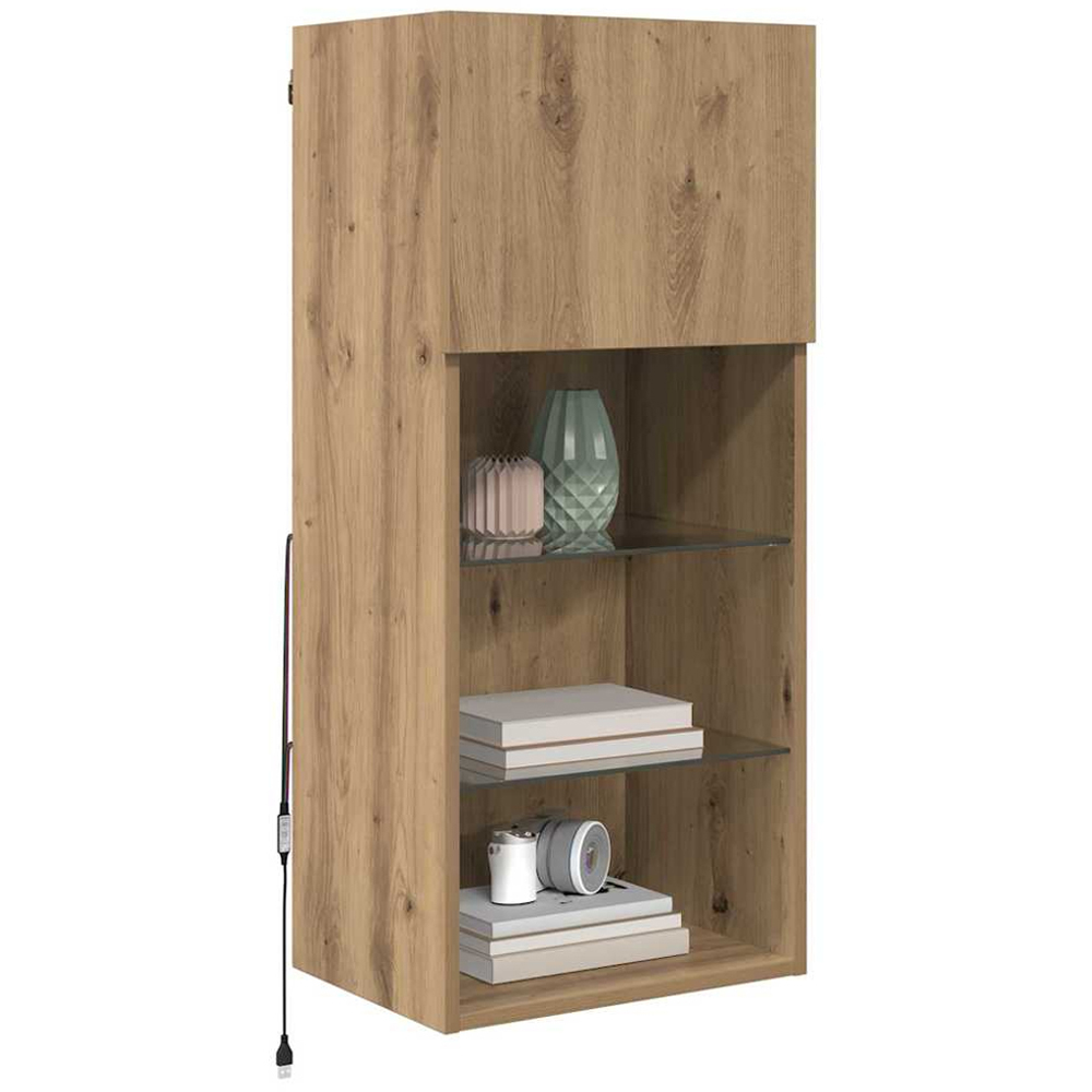 vidaXL Single Door 3 Shelf Artisan Oak Wide Wall Mounted LED TV Unit Image 3
