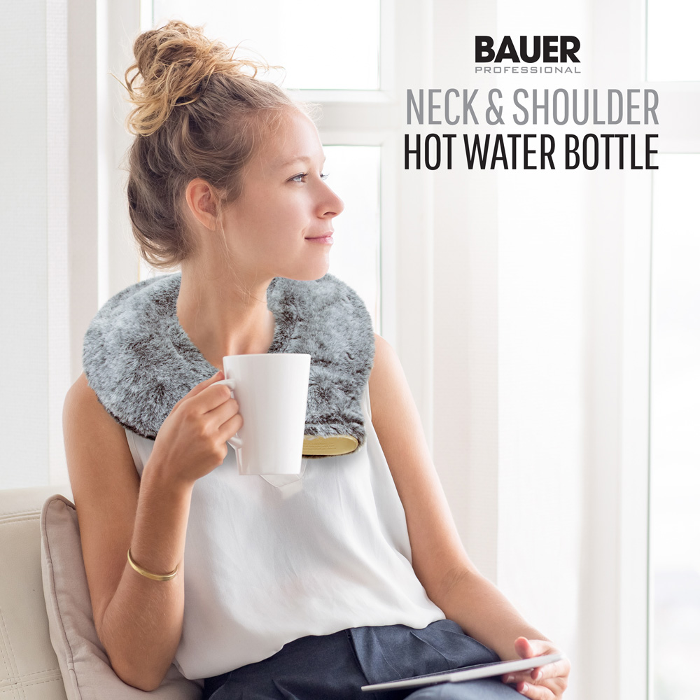 Bauer Professional Dark Grey Soft Faux Fur Fleece Neck and Shoulder Hot Water Bottle Image 6