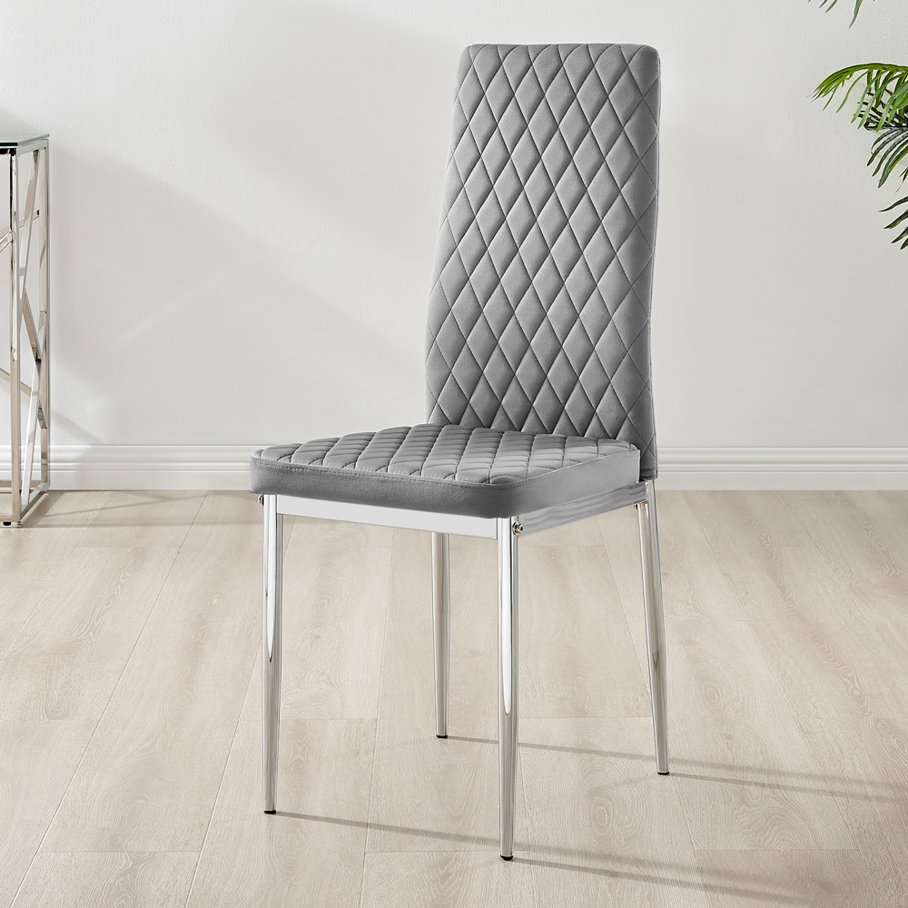 Furniturebox Lucia Valera 4 Seater Dining Set Grey Gloss and Chrome Image 4
