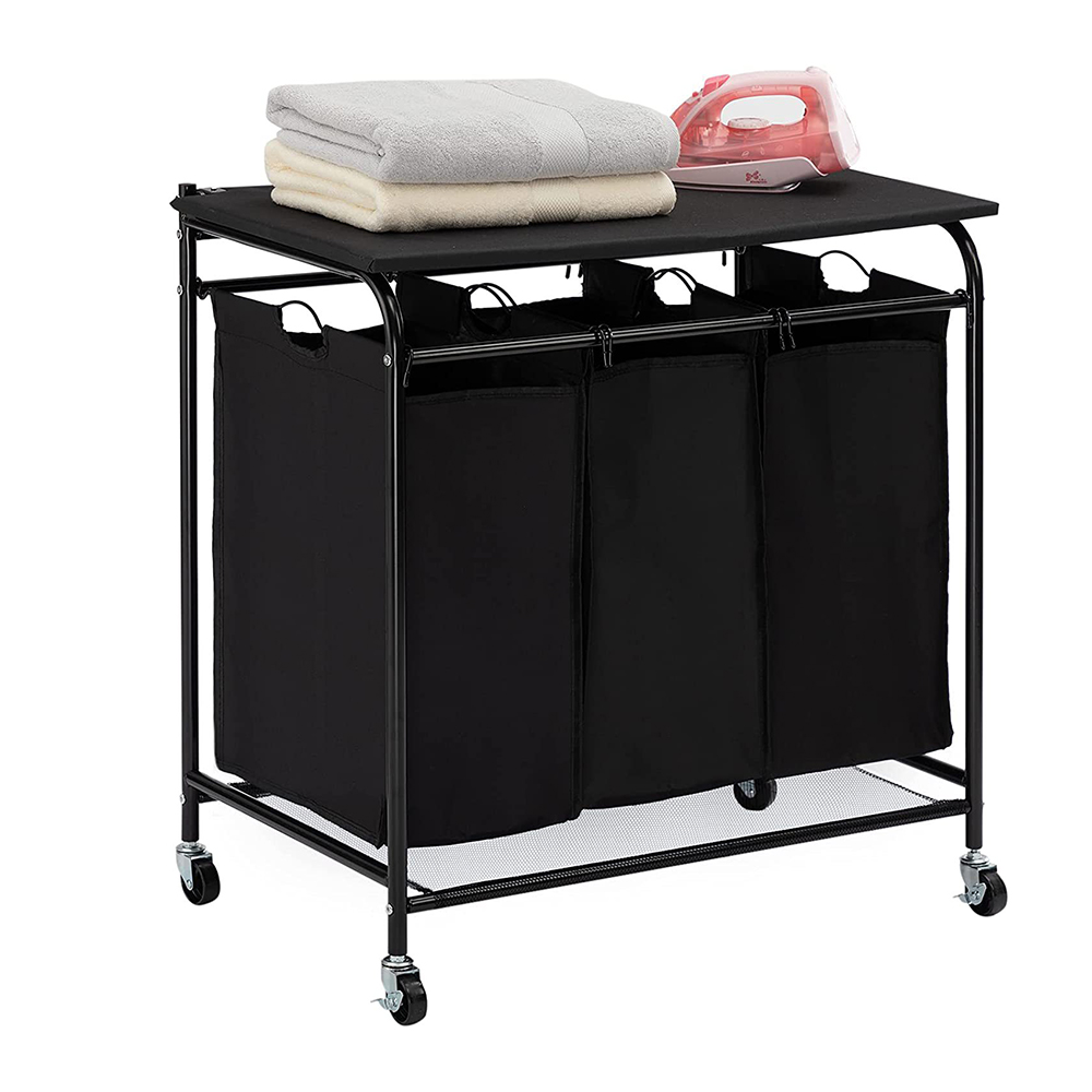 Living and Home Triple Rolling Laundry Sorter with Board Image 4