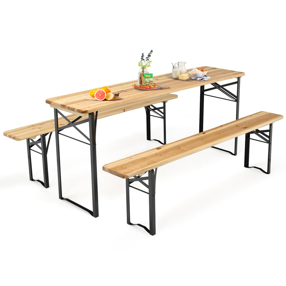 Costway 6 Seater Wooden Folding Picnic Table and Bench Set Image 2