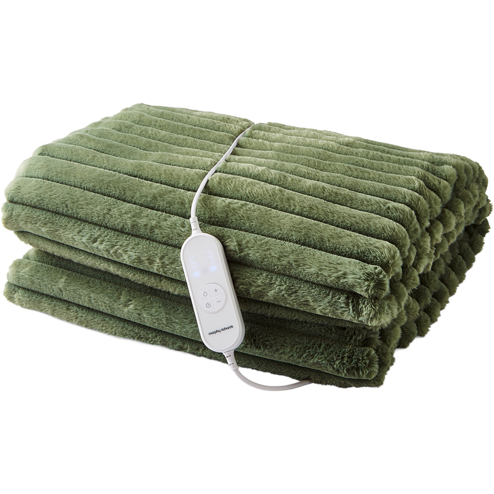 Morphy Richards Green Flannel Fleece and Striped Faux Fur Heated Electric Throw 160 x 130cm Image 1