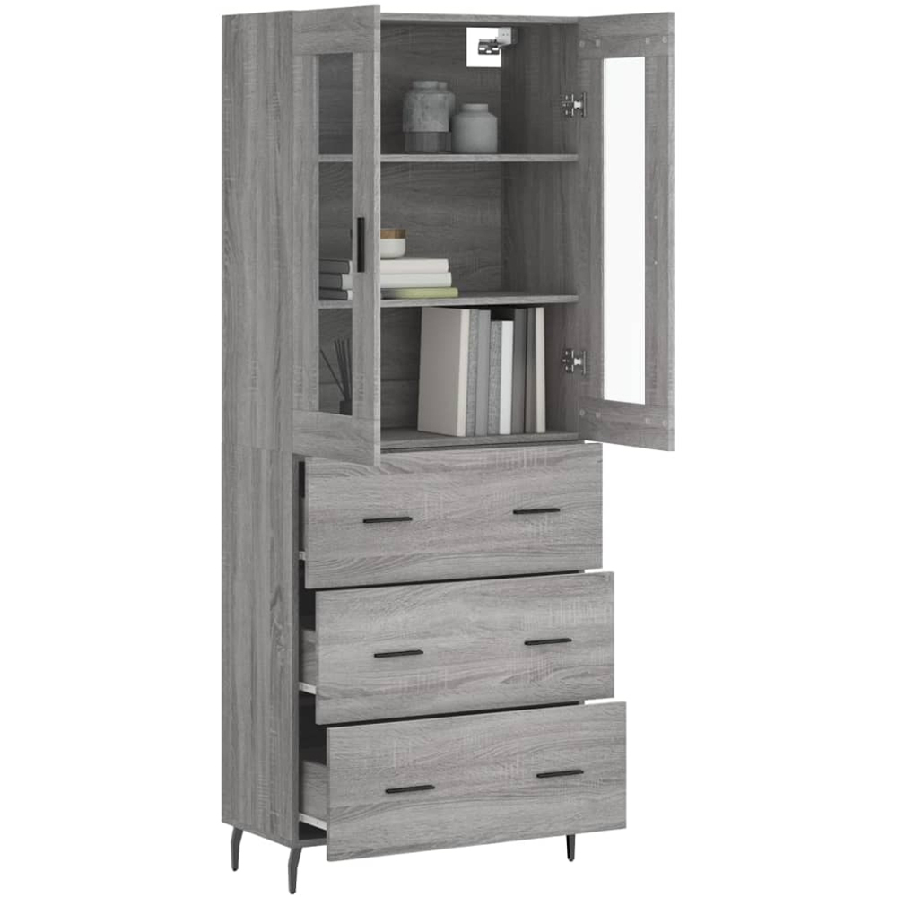 vidaXL 2 Glass Door 3 Drawer Grey Sonoma Highboard Image 3