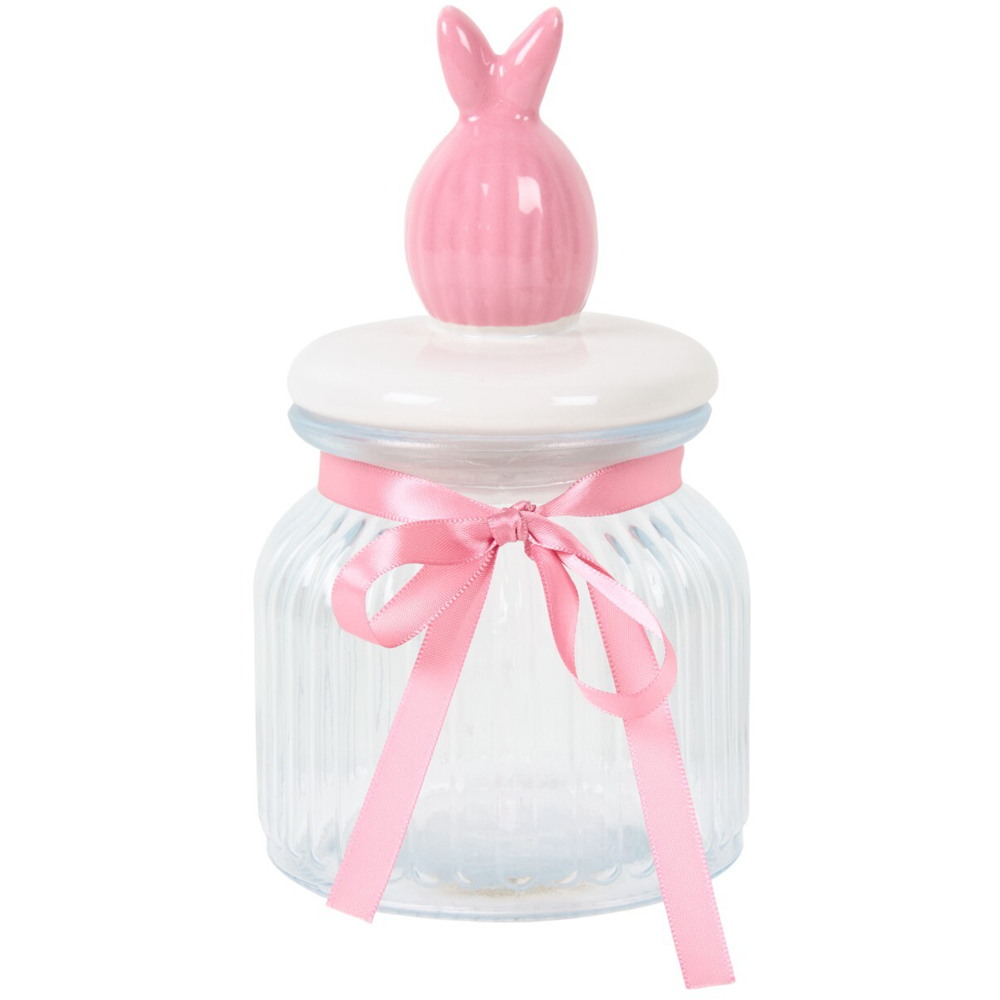 Bunny Ears Egg Glass Storage Jar Pink Image 1